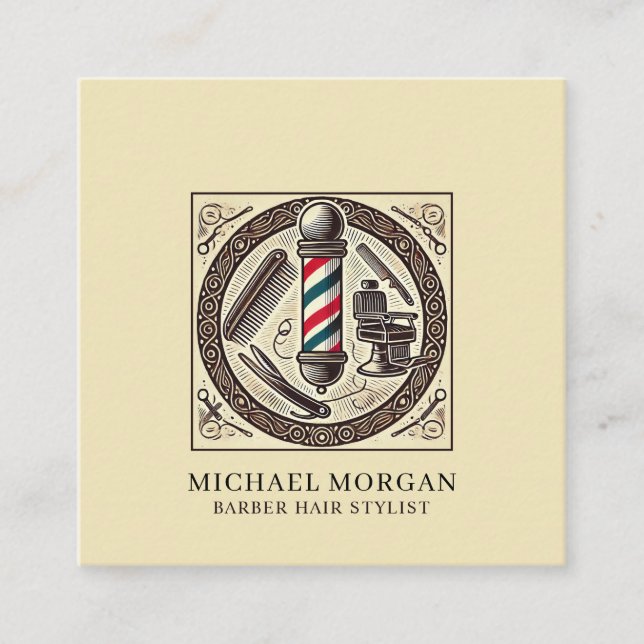 Modern Barber Hair Stylist Barber Tools Square Business Card (Front)