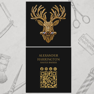 Modern Barber Logo Gold Stag Barbershop Square Business Card