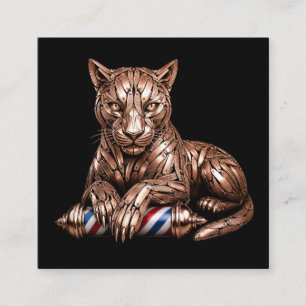 Modern Barber Logo Rose Gold Panther Barbershop Square Business Card