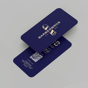 Modern Barber Midnight Blue Gold Barber's Pole Business Card