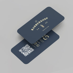 Modern Barber Monogram Barbershop Dark Blue Business Card