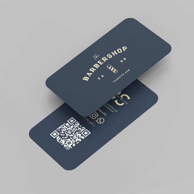 Modern Barber Monogram Barbershop Dark Blue  Business Card (Modern Barber Monogram Barbershop Dark Blue Business Card
)