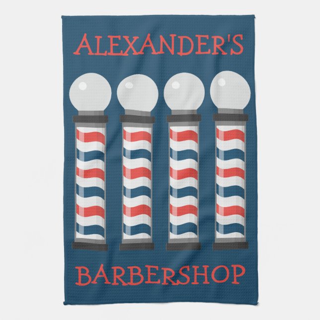 Modern Barber Poles Bar Towel Personalise (Vertical)