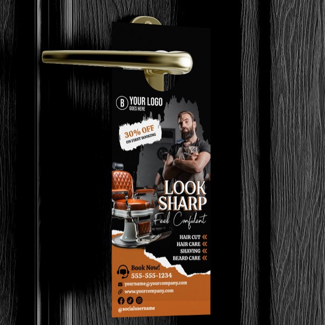 Modern Barber Shop Chair Hair Stylist Hairdresser Door Hanger (Creator Uploaded)