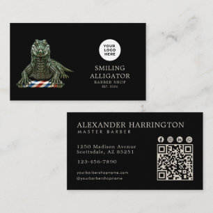 Modern Barber Shop Emerald Alligator Logo Qr Code Business Card