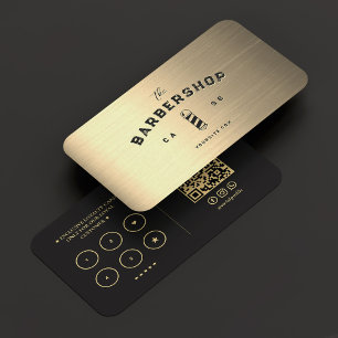 Modern Barbershop Barber Black Gold Loyalty Business Card