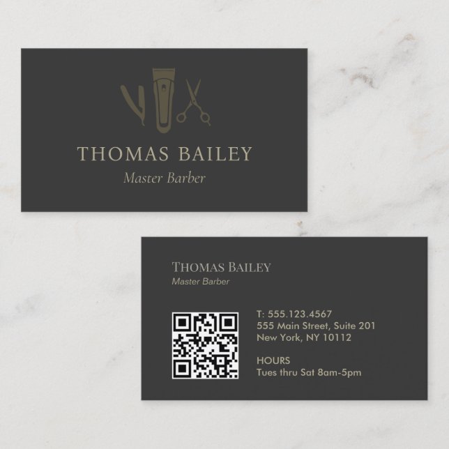 Modern Barbershop,  Barber Brown QR Code Business Card (Front/Back)