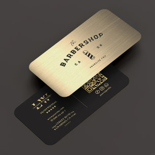 Modern Barbershop Barber Pole Elegant Black Gold Business Card