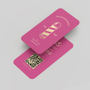 Modern Barbershop Barber Pole Pink Gold  Business Card