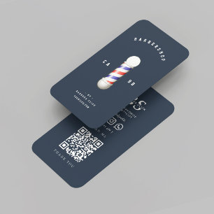Modern Barbershop Barber's Pole Barber Dark Navy Business Card