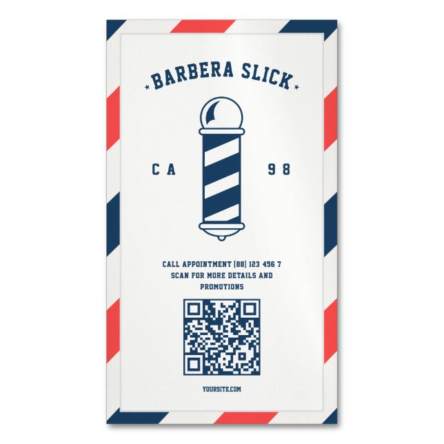 Modern Barbershop Barber's Pole Barber Magnetic Business Card (Front Vertical)