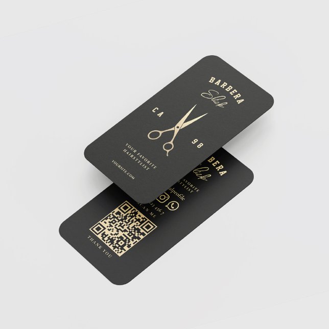 Modern Barbershop Black Gold Scissors Barber Business Card (Creator Uploaded)