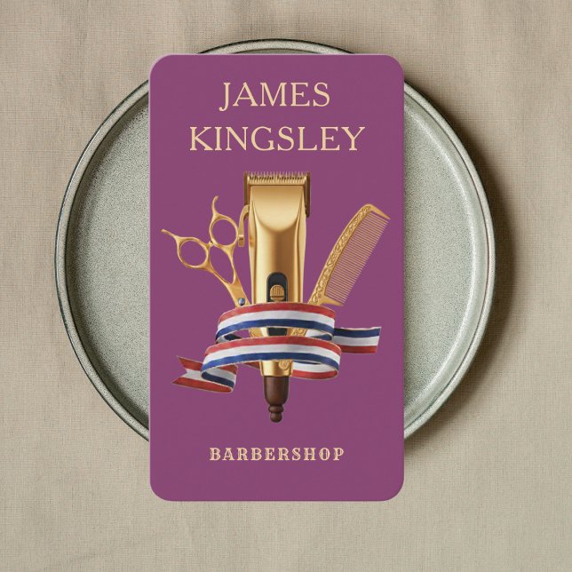 Modern Barbershop Haircut Barber's Berry Purple Business Card (Creator Uploaded)