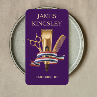 Modern Barbershop Haircut Barber's Dark Purple Business Card
