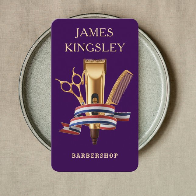 Modern Barbershop Haircut Barber's Dark Purple Business Card (Creator Uploaded)
