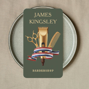 Modern Barbershop Haircut Barber's Forest Green Business Card