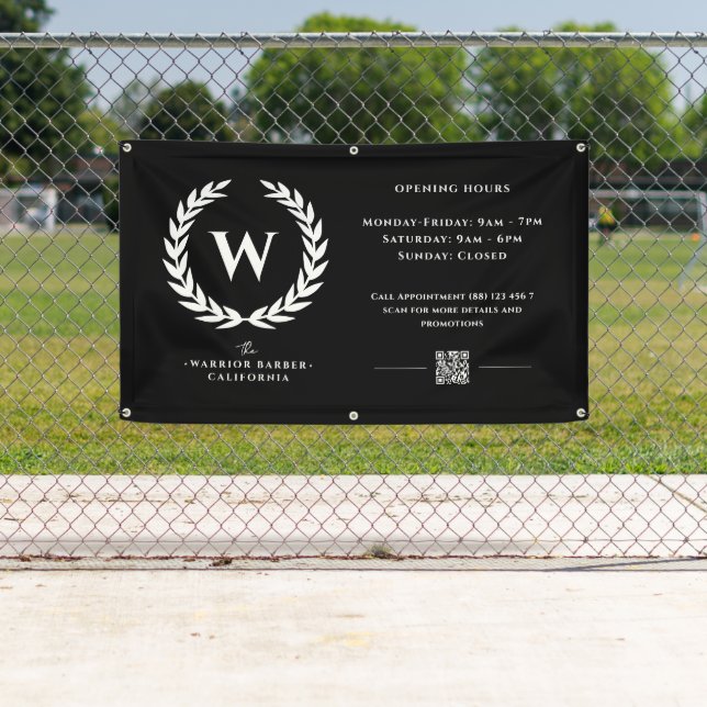 Modern Barbershop Opening Hours Banner Sign  (Insitu)