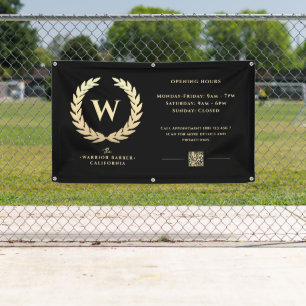 Modern Barbershop Opening Hours Gold Banner Sign 