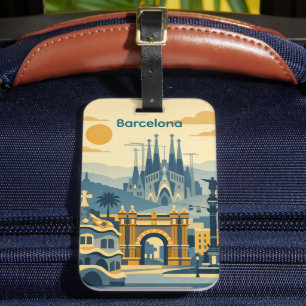 Modern Barcelona Sagrada Familia Illustration Luggage Tag