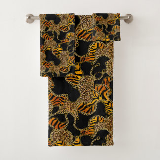 Modern Baroque Glam Animal Print With Chains Bath Towel Set