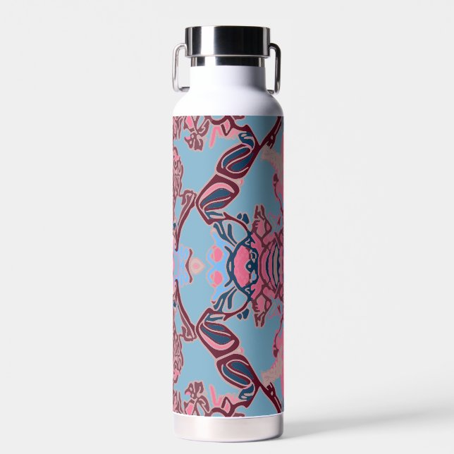 Modern Baroque Pattern in Pink Burgundy Blue Water Bottle (Front)