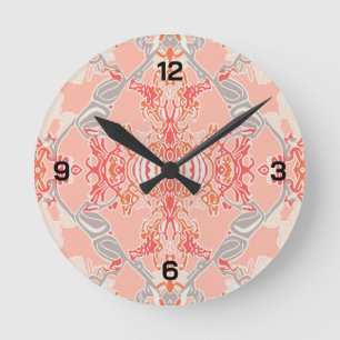 Modern Baroque Pattern in Pink Red Cream Round Clo Clock