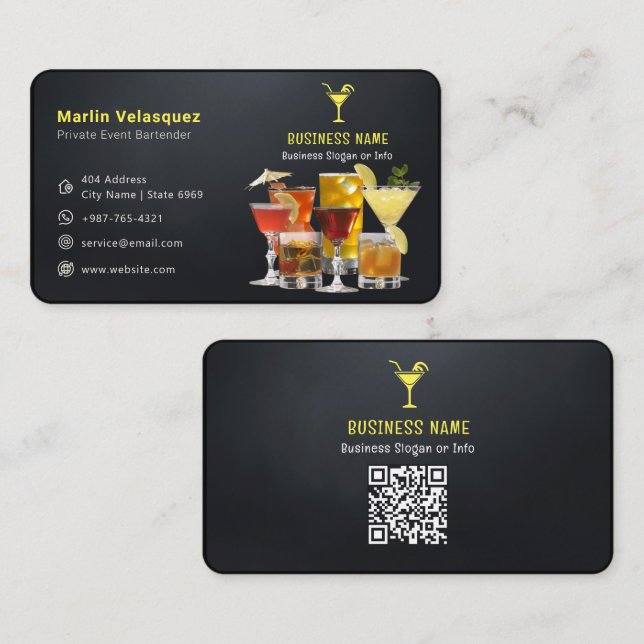 Modern bartender business | Casual Black Business Card (Front/Back)