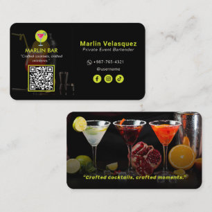 Modern bartender business Casual Black Business Card