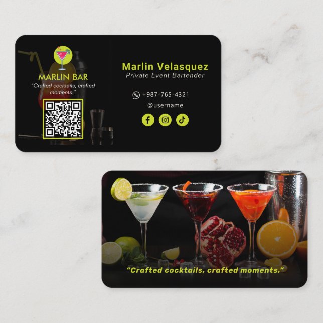 Modern bartender business | Casual Black Business Card (Front/Back)