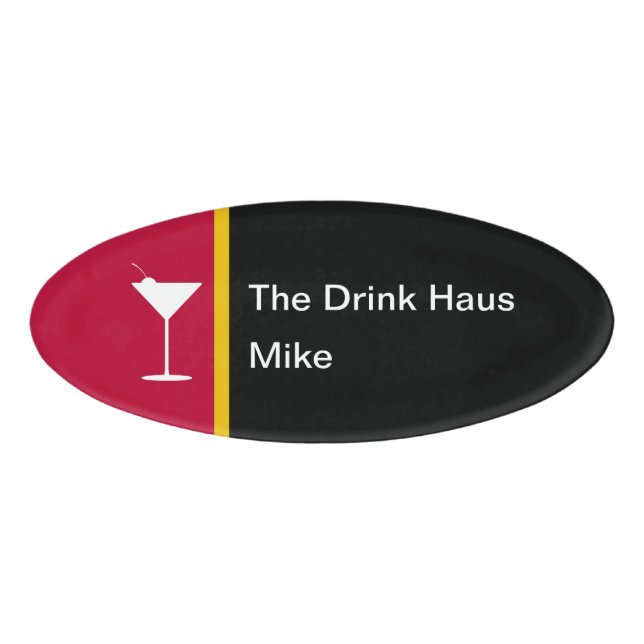 Modern Bartender Cocktail Glass Name Tag Template (Front)