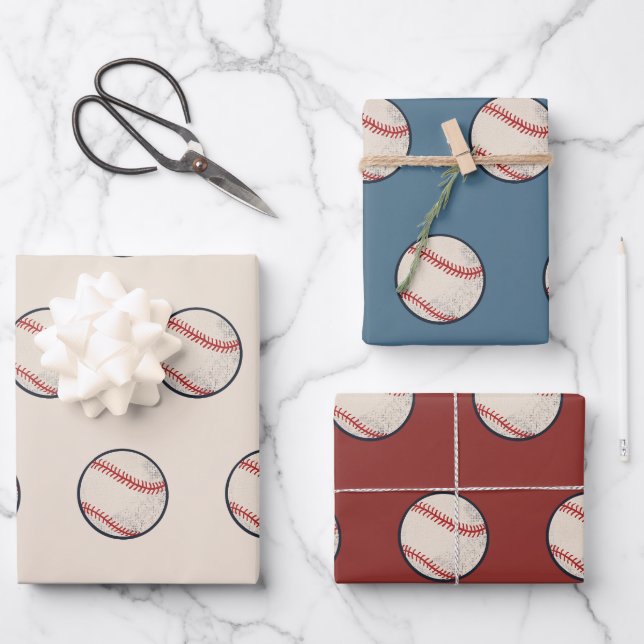 Modern Baseball Ball Pattern Kids Birthday Wrapping Paper Sheet (Front)