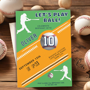 Modern Baseball Ball Player Themed Birthday Invitation