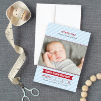 Modern Baseball Blue and Red Baby Boy Photo Birth