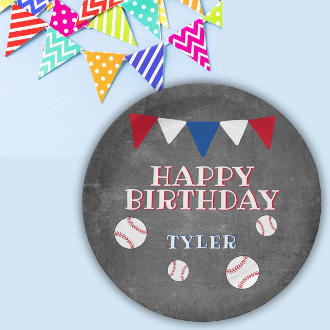 Modern Baseball Chalkboard Kids Birthday Party Paper Plate (Creator Uploaded)
