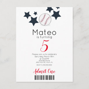 Modern Baseball Pattern  Ticket Style Party    Postcard