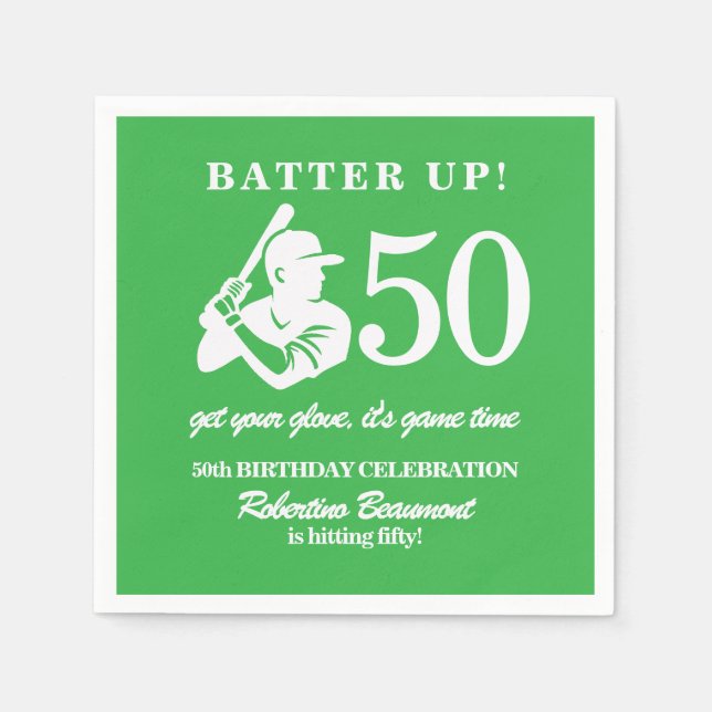 Modern Baseball Player Men's 50th Birthday Napkin (Front)