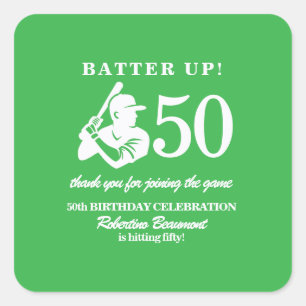 Modern Baseball Player Men's 50th Birthday Square Sticker