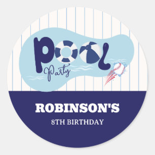 Modern Baseball Pool Birthday Party  Classic Round Sticker