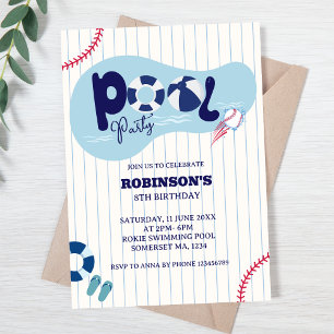 Modern Baseball Pool Birthday Party Invitation