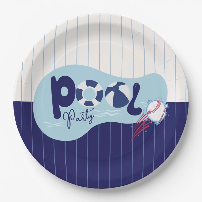 Modern Baseball Pool Birthday Party  Paper Plate (Front)
