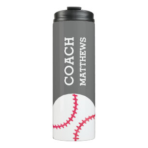 Modern Baseball Softball Coach Personalised Grey Thermal Tumbler