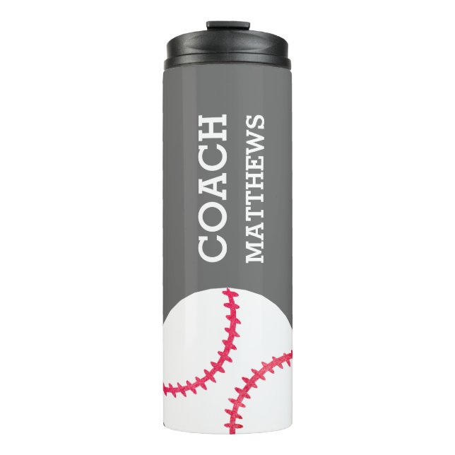 Modern Baseball Softball Coach Personalised Grey Thermal Tumbler (Front)