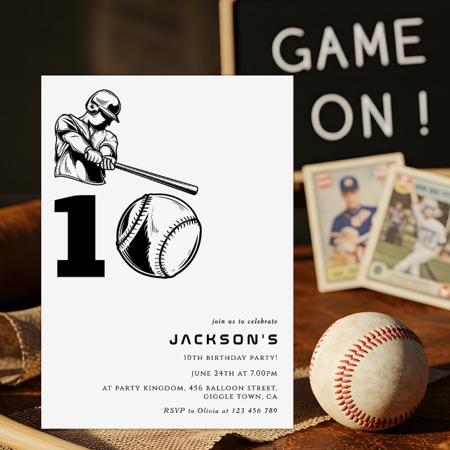 Modern Baseball Theme Sports Boy 10TH Birthday Invitation (Creator Uploaded)