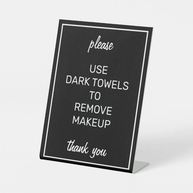 Modern Basic Black Makeup Towel Counter Sign (Front)