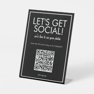 Modern Basic Black Social Media QR Code Table Sign