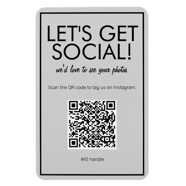 Modern Basic Gray Social Media QR Code Magnet (Vertical)