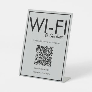 Modern Basic Grey Wi-Fi QR Code Pedestal Sign