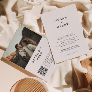Modern Basic Photo QR Code Wedding Rsvp Invitation
