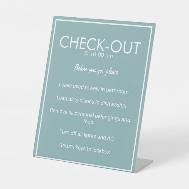 Modern Basic Teal Guest Check Out Table Sign (Front)
