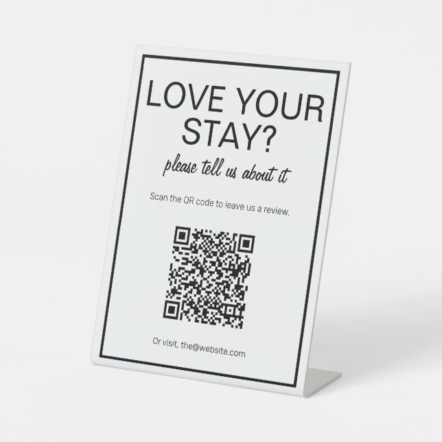 Modern Basic White QR Code Review Table Sign (Front)